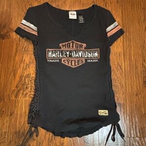 Harley Davidson bottom zip shirt AND t-shirt with fringe LOT both size small